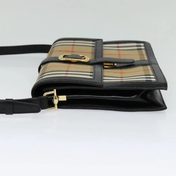 Burberrys Nova Check Shoulder Bag Canvas Beige Gold black Auth BD1811 - Picture 3 of 14